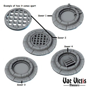 Sewers for DnD Dungeons and Dragons Scatter Terrain 28mm/32mm Miniatures DnD Sewer Fantasy TTRPG Wargame Sewer Scatter