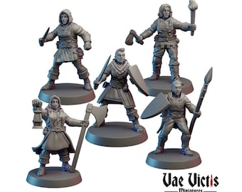 5Pc Mercenary Set 2, DnD, Dungeons and Dragons, 28mm or 32mm Scale DnD Miniature, DnD mini, 5E Fantasy, by Vae Victis Miniatures