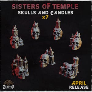7pc Skulls and Candles for Dungeons and Dragons 28mm/32mm Basing Bits DnD Scatter Terrain Scenery Scatter D&D TTRPG Mini Basing - ZbWZbW