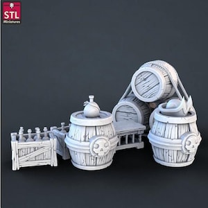 Pirate Barrel Scatter Set DnD Dungeons and Dragons 28mm/32mm TTRPG Wargame Scenery Miniatures for Painting Fantasy Miniatures