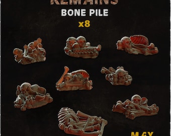 8pc Bone Pile Remains 28mm/32mm Scale Basing Materials Skulls Bones Scatter Terrain Wargame Fantasy Miniatures RPG  40K DnD SceneryZbW
