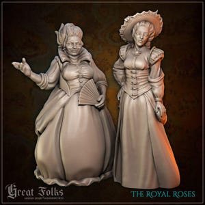 2pc The Royal Roses DnD Dungeons and Dragons 28mm/32mm TTRPG Fantasy Wargame Townsfolk NPCs Miniature Villagers