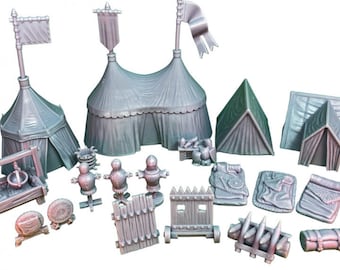 Campsite Terrain Set DnD Dungeons and Dragons 28mm/32mm Tents Archery Miniatures and Bed rolls Forest DnD Scatter Terrain Fantasy RPG Minis