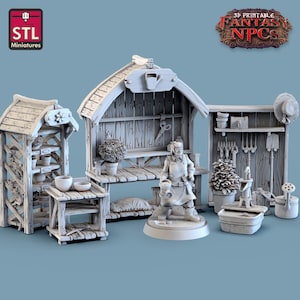 Gardener Set, DnD, Dungeons and Dragons, Townsfolk NPCs, Miniature, Terrain, DnD Scatter, Pathfinder, 28mm, 32mm Miniature - STL Miniatures