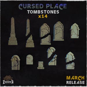 14pc Tombstone Miniatures for DnD Dungeons and Dragons 28mm/32mm Cemetery Figurines Ruined  graveyard TTRPG Fantasy Wargame ScatterZbW