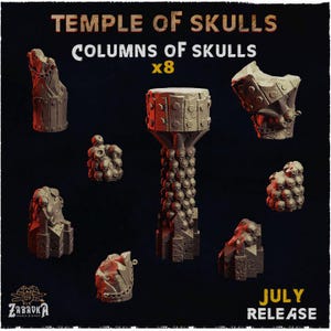 8pc Columnas de piedra de calaveras DnD Mazmorras y dragones Dispersión Terreno Miniaturas 28mm/32mm Cráneo Basing bits Dispersión para pintura en miniatura
