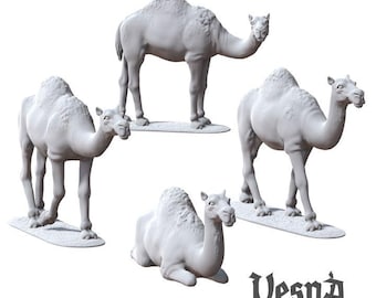 4pc Camel Miniatures 28mm/32mm DnD Dungeons and Dragons DnD Scatter Terrain Desert Scenery Figurines TTRPG Diorama Minis Desert Scene  - VS