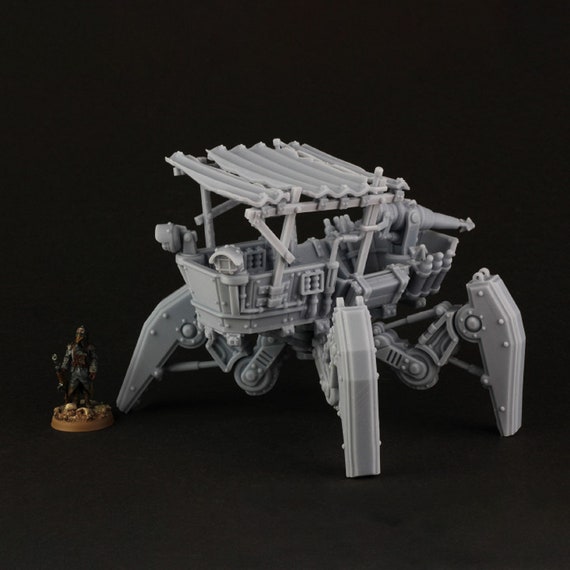 Scrap Walker, Wargame Miniatures, TTRPG, 20mm 28mm 32mm, Scifi Wasteland Miniatures, Walker Mech, Tabletop Scrap Yard Figurines, Tesseract