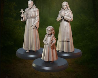 3pc Baptism Ceremony Miniature Set DnD Dungeons and Dragons Priest Nun and Child for TTRPGs 28mm/32mm Fantasy Townsfolk - GG