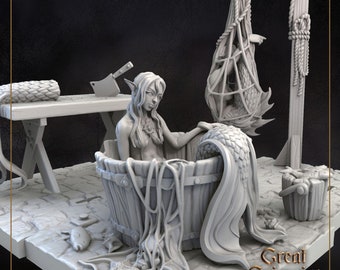 Mermaid DnD Dungeons and Dragons 28mm/32mm Dark Piers Mermaid Miniature Scatter Terrain TTRPG Fantasy Wargame Miniatures Fish Hanging net