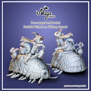 Fox Wizard on Pillbug mount DnD Dungeons and Dragons Scatter Terrain 28mm 32mm Scale for D&D Tabletop RPG Fantasy Wargames by Naga Minis