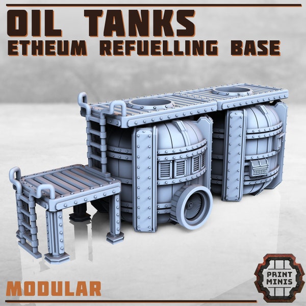 Detailed 28/32mm Heroic Scale Oil Tanks & Refuelling Base - Modular 3D Print Miniature Scenery for Tabletop Gaming and Dioramas