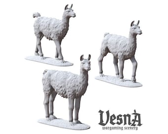 3pc Llama Farm Animal Miniatures  28mm/32mm DnD Dungeons and Dragons DnD Scatter Terrain  TTRPG Fantasy Animal Pack - VS