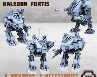 Mech Walker, Sci-Fi, Miniatures, 4 Variants ' Iron Stalker Kit', Tabletop RPG, DnD, Scatter, Terrain, Kaledon Fortis Faction, Print Minis