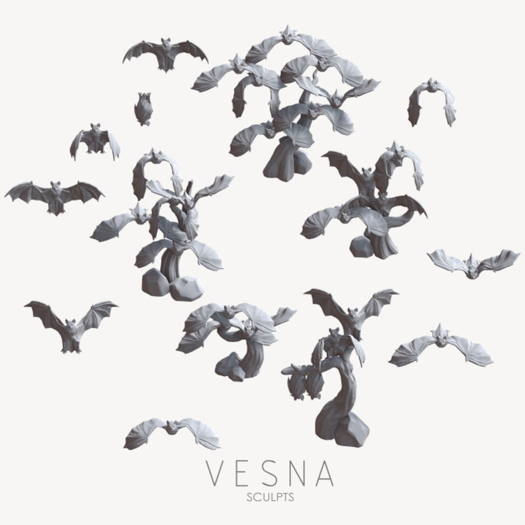 20pc Bat Swarm Miniature Pack Dnd Dungeons and Dragons 28mm/32mm Basing