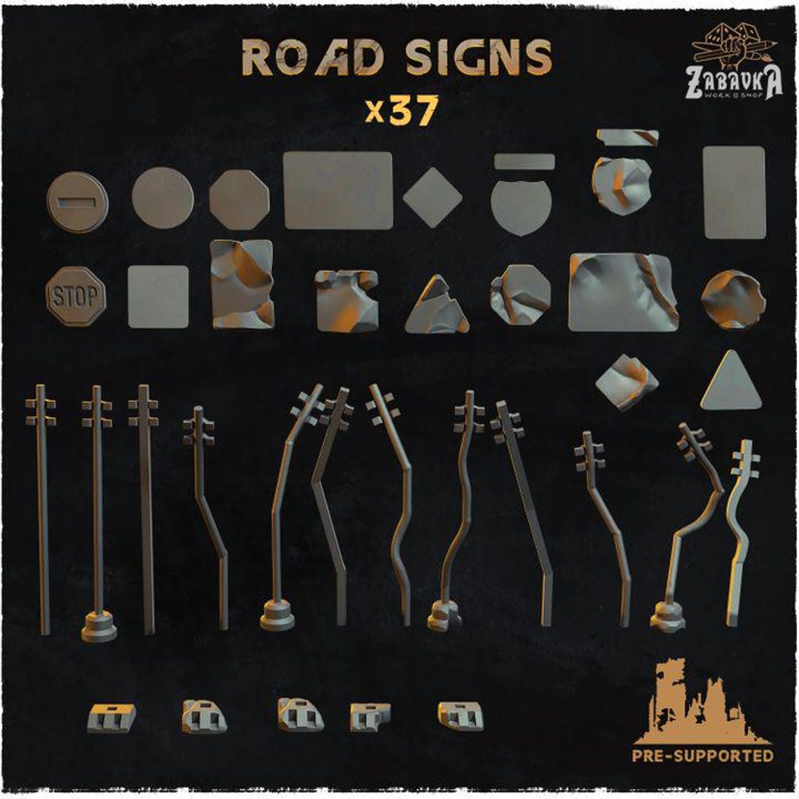 37pc Road Signs (basing Bits 2.0) 28mm/32mm TTRPG 40K Post-apoc ...