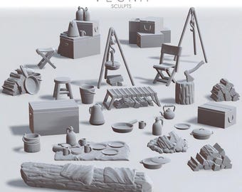 27 piezas de accesorios para campamento Miniaturas DnD Dungeons and Dragons Terreno disperso DnD 28 mm/32 mm - VS