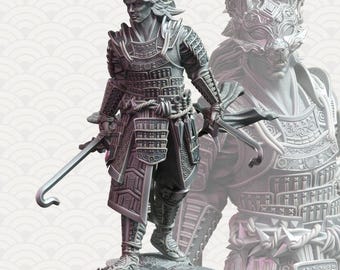2ピース サムライ オブ ザ フォックス ミニチュア DnD ダンジョンズ アンド ドラゴンズ 28 mm/32 mm Kenshi キツネ RPG ファンタジー ファイター DnD ウォリアー パスファインダー 5e ミニチュア