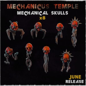 8pc Mechanical Skulls - Basing Bits (Mechanicus Temple) 28mm/32mm Sci-fi Fantasy Wargaming Battle Death Scatter Cyberpunk Scenery Elements