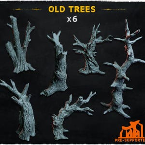 6pc Old Trees (Basing Bits 1.0) 28mm/32mm TTRPG Fantasy Forest Woodland Wargaming Basing Materials Tree Scatter Forest Scenery MiniaturesZbW