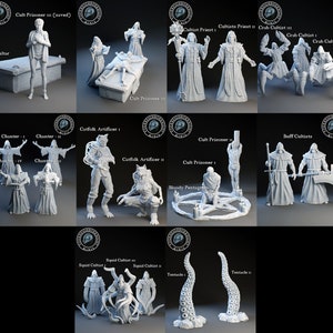 23pc Cultists Set Dungeons and Dragons 3D Printed D&D, Tabletop RPG Minis Ritual Scenes Hybrid Beasts Dark Magic by YourNeighborKnight
