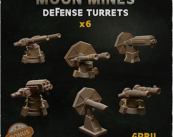 6pc Defense Turrets Moon Mines Basing Bits 28mm/32mm Scale Miniature Scatter Terrain Basing Materials 40K DnD Props TTRPG Wargaming Scenery