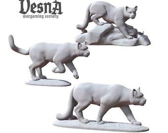 3pc Cougar Miniatures DnD Dungeons and Dragons DnD Scatter Terrain 28mm/32mm Panther Figurines TTRPG Fantasy Game Miniature Animals - VS