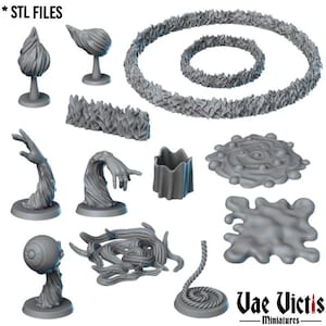 13pc Spell Effect Miniatures for DnD Dungeons and Dragons 28mm/32mm Scale TTRPG Fantasy Wargame Fire ring Puddle Miniature Flaming Sphere