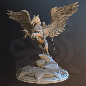 Griffin and Rider Miniature Dungeons and Dragons Mini RPG Tabletop Miniature DnD Painting Pathfinder 5e DnD Griffin Rider Ash - DmS