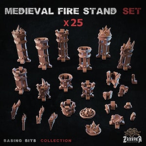 25pc Medieval Fire Stands Cave Torch Lights Dungeons and Dragons Basing Bits DnD Scatter Terrain Scenery Scatter TTRPG Basing Material - ZbW