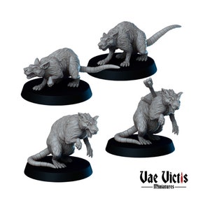 4pc Giant Rat miniatures for RPG Adventures DnD Dungeons and Dragons Tabletop Gaming 28mm 32mm Single or Full Set option DnD5e Fantasy RPG