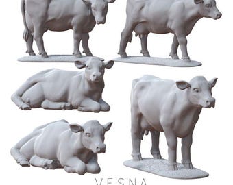 5pc Cow Miniatures  DnD Dungeons and Dragons DnD Scatter Terrain 28mm/32mm Farm Animal Cows TTRPG and Diorama Farm Scatter - VS