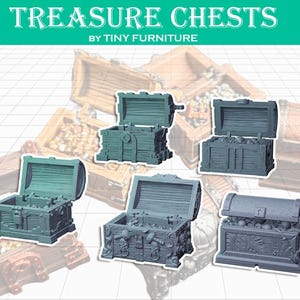 5pc Treasure Chest Miniatures DnD Dungeons and Dragons 28mm/32mm Pirate Scatter Scenery Miniature Chest RPG Minis Roleplaying Scenery