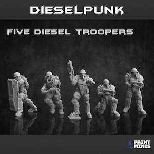 5pc Diesel Troopers - Dieselpunk Collection | 28mm/32mm Sci-fi Industrial Armoured Military Soldier Miniatures TTRPG Dystopian Wargaming