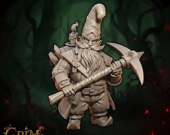 Gnome with a Pickaxe Miniature for Dungeons and Dragons 28mm/32mm TTRPG Fantasy Dwarf Creature Grimnir Pickbane - GG