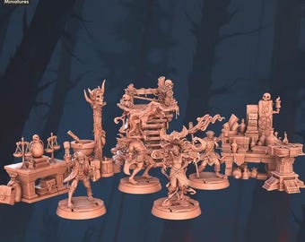 Possessed Exorcism Miniature Set, 28mm/32mm Cultists and Ritual Furniture, Resin