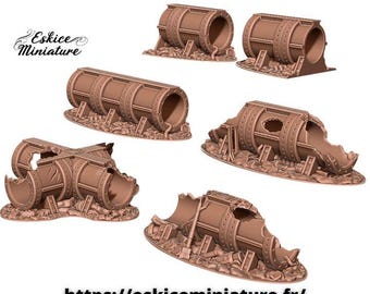 6pc Fornax Big Pipeline Sci-Fi Ruins, 15mm 20mm 28mm 32mm 45mm Resin Wargame Terrain - Eskice Miniature