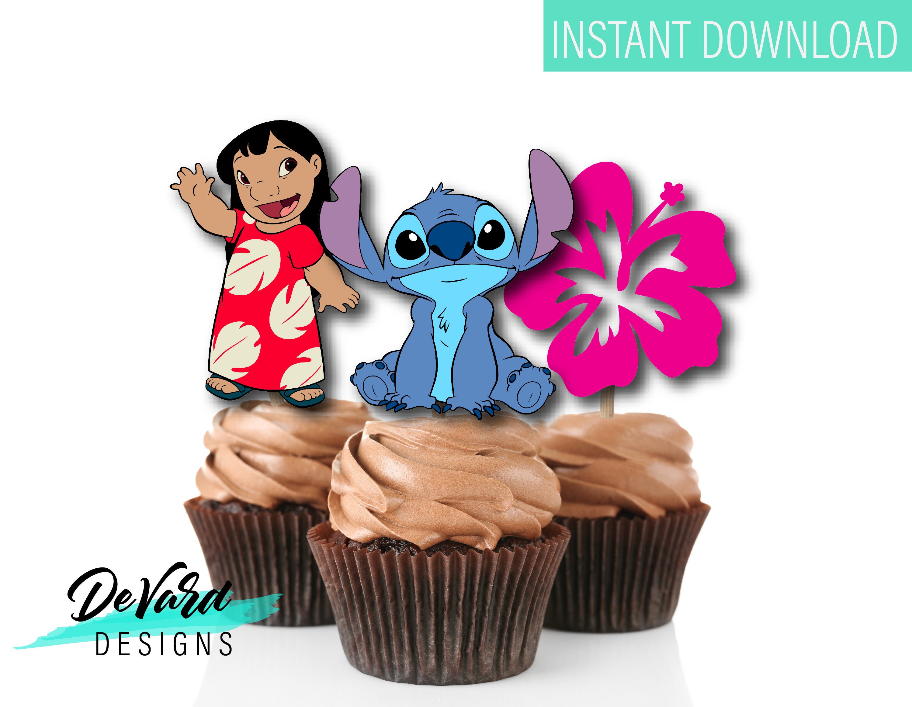 8pcs/set Disney Lilo & Stitch Cake Topper for Birthday Party Stitch Paper  Cupcake Topper For Kids Birthday Party Cake Decoration