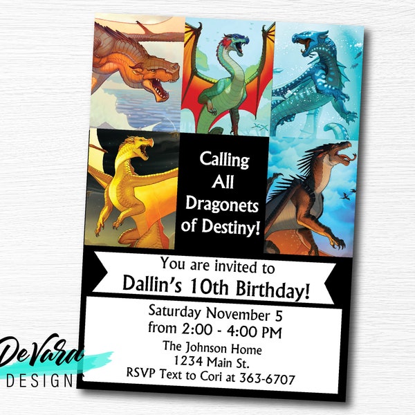 Dragon Invitation- Birthday Party- Fantasy Invite-  Dragon Wings - Kids Party Invitation