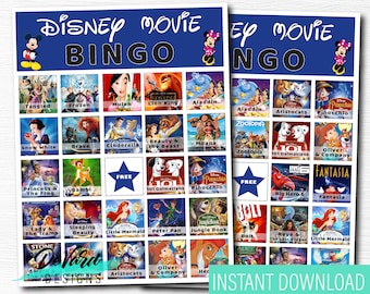 Family Movie DisneyLand DisneyWorld Bingo Game- Birthday Party Activity-Set of 20 Cards - Fun Family Road Trip Game- Birthday Party