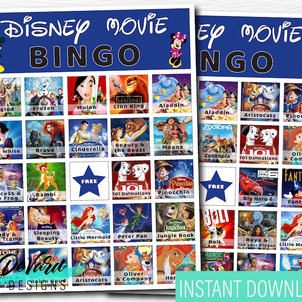 Family Movie DisneyLand DisneyWorld Bingo Game- Birthday Party Activity-Set of 15 Cards - Fun Family Road Trip Game- Birthday Party