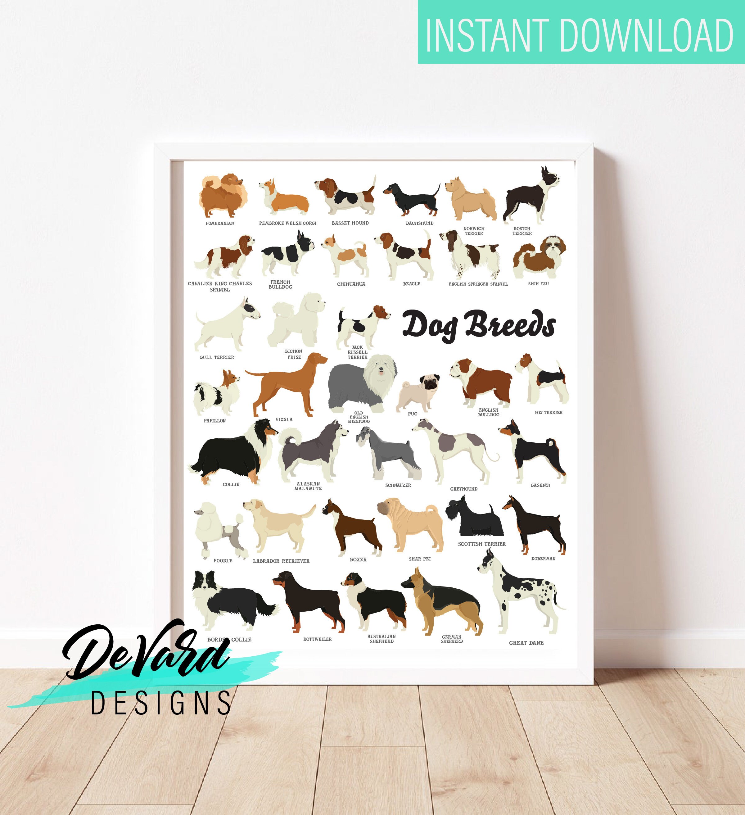 Dog Breed Wall Art Instant Download Puppy Wall Sign Classroom