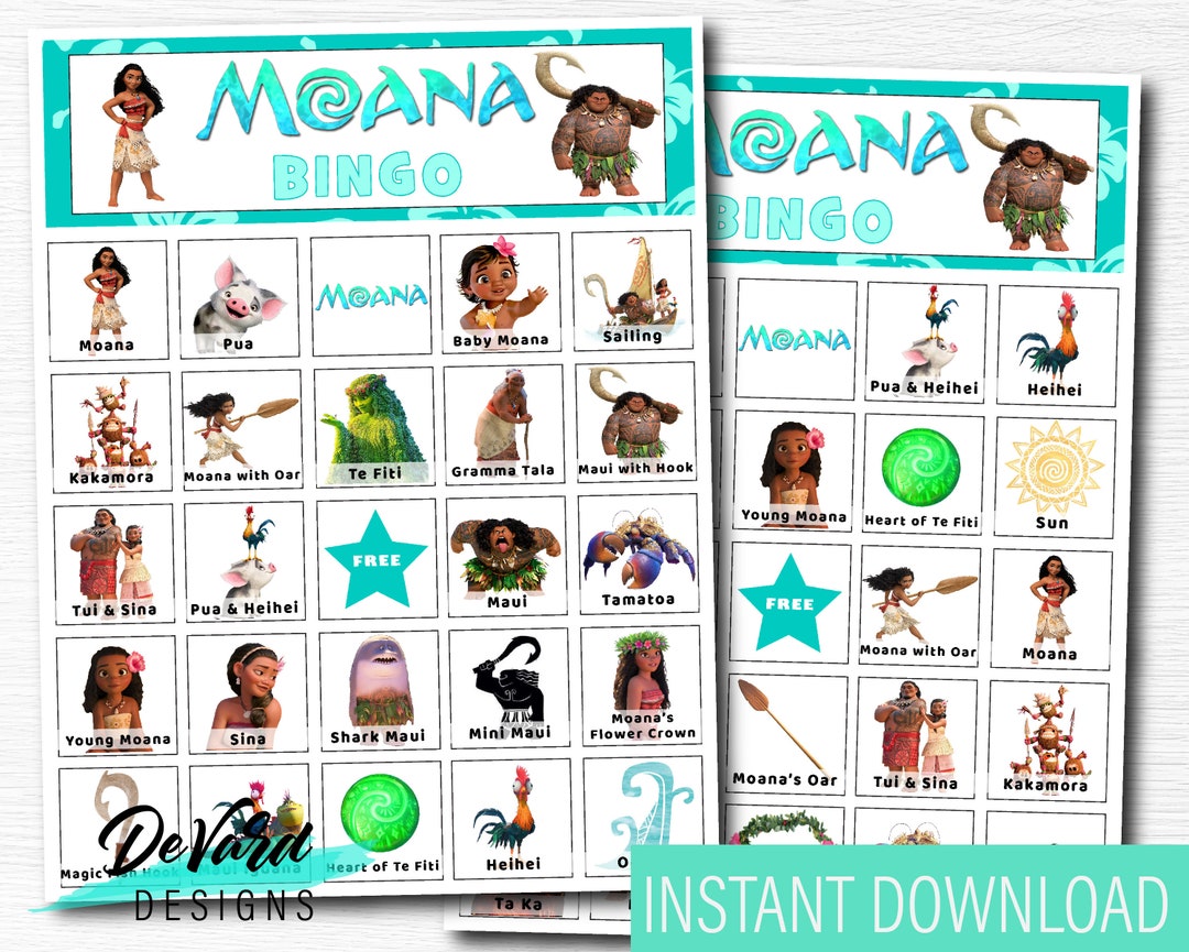 Moana Tropical Bingo Game-set of 15 Cards - Birthday Party Activity ...