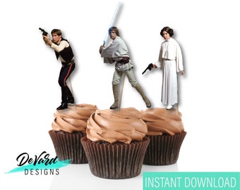 Toppers de cupcake com personagens de Star Wars: decorações para festa de aniversário (download digital)