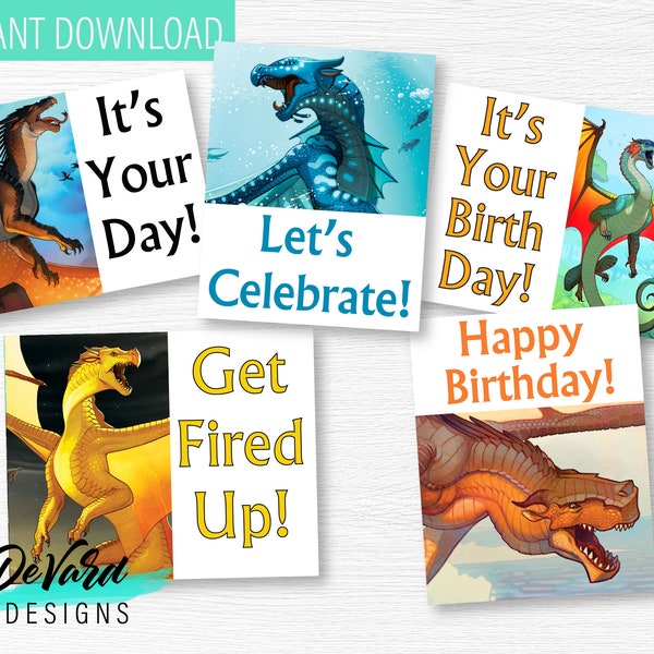 Dragon Party Posters- Instant Download Wall Art - Dragon Wings Fire Birthday Celebration Decor