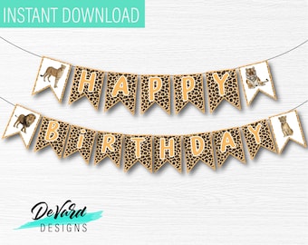 Wild Cat Birthday Banner: Jungle Theme Party Decor (Digital Download)