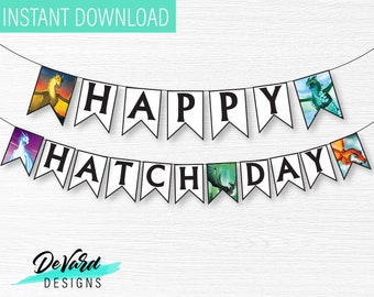 Dragon Birthday Banner- Birthday Party Decoration- Happy Hatch Day-  Dragon Wings - Kids Party Decor