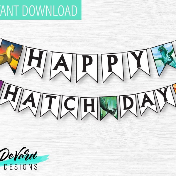 Dragon Birthday Banner- Birthday Party Decoration- Happy Hatch Day-  Dragon Wings - Kids Party Decor