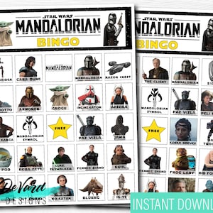 Mandalorian Bingo Game-Set of 15 Cards - Birthday Party Activity- Space Game- Yoda Mando Grogu Stormtrooper Boba Fett