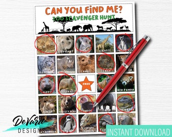 Zoo Scavenger Hunt Bingo Game: Family Animal Activity (Digital Download)